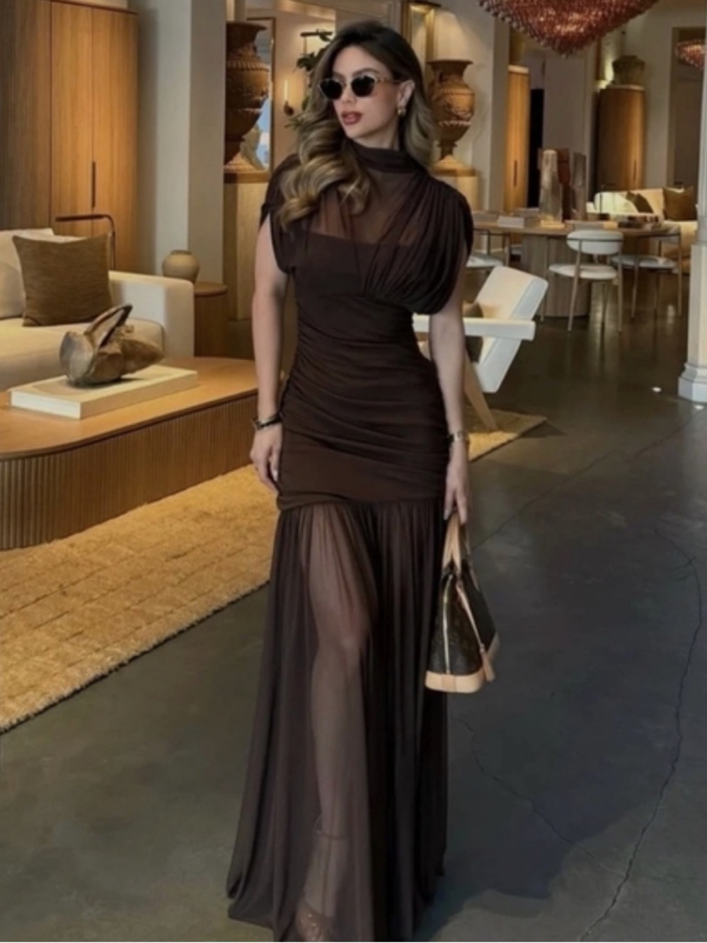 Zara NWT draped combination maxi dress chocolate brown 4772/252 - Picture 7 of 9